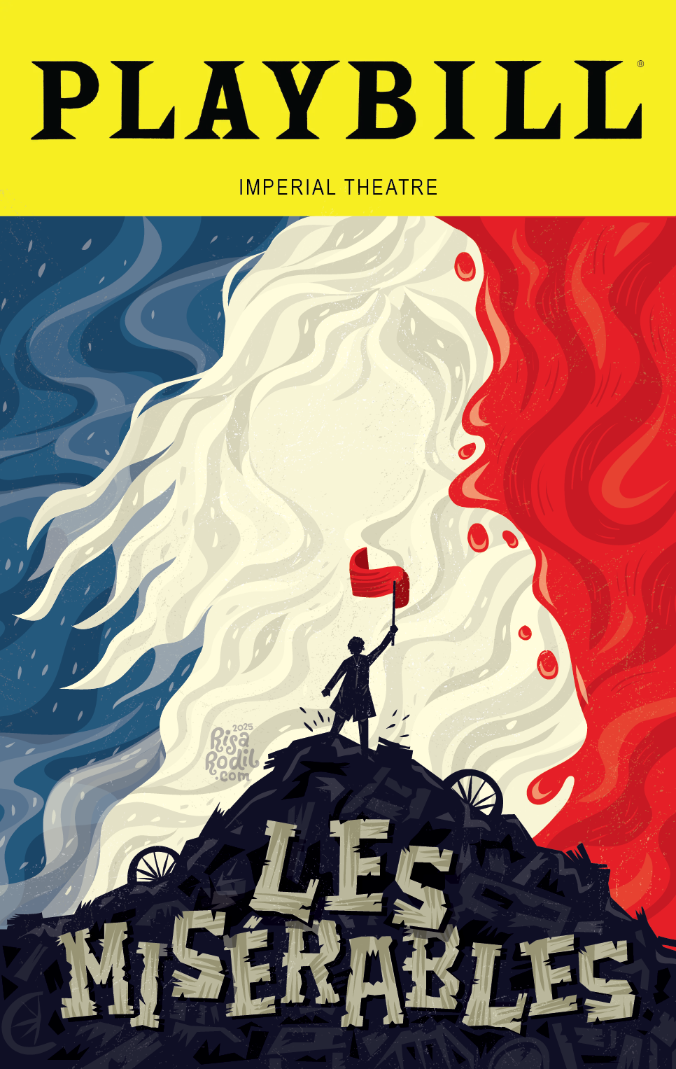 Les Miserables broadway flat design hand lettering handwritten type illustration les miserables lettering musical negative space playbill theater typography