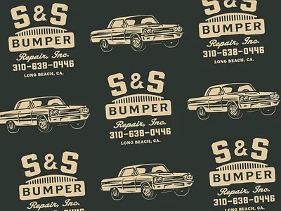S&S BUMPER REPAIR ELEMENTS assets bodyshop brand assets branding california design illustration impala longbeach pattern workshop