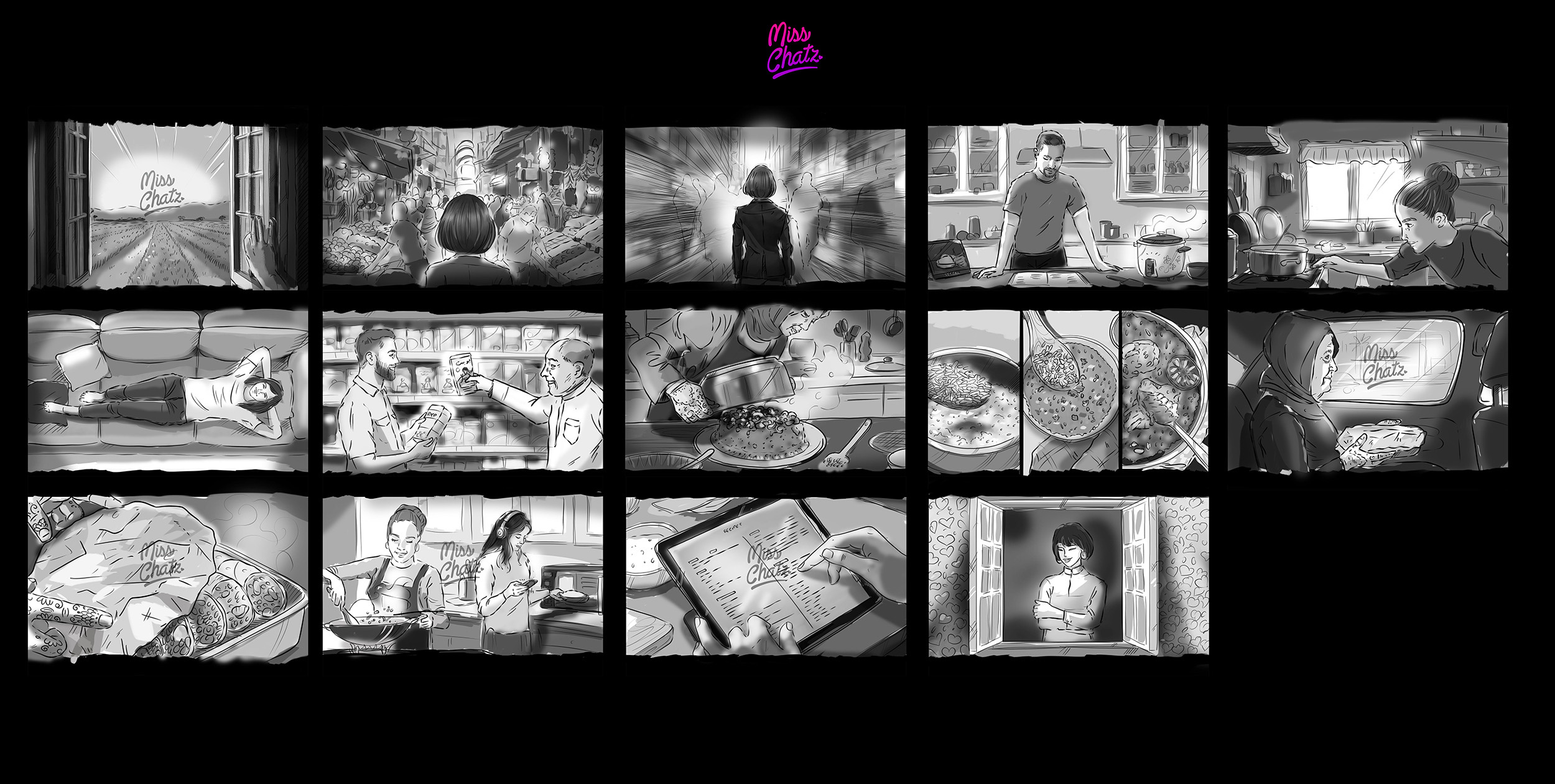Memory Lane Storyboard abu animation arabia asian bint branding cook graphic design memory lane storyboard motion graphics rice saudi
