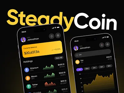 SteadyCoin | Crypto portfolio mobile app animation app application branding coin crypto crypto application crypto coin design development graphic design illustration no code no code development nocode ui web design web development