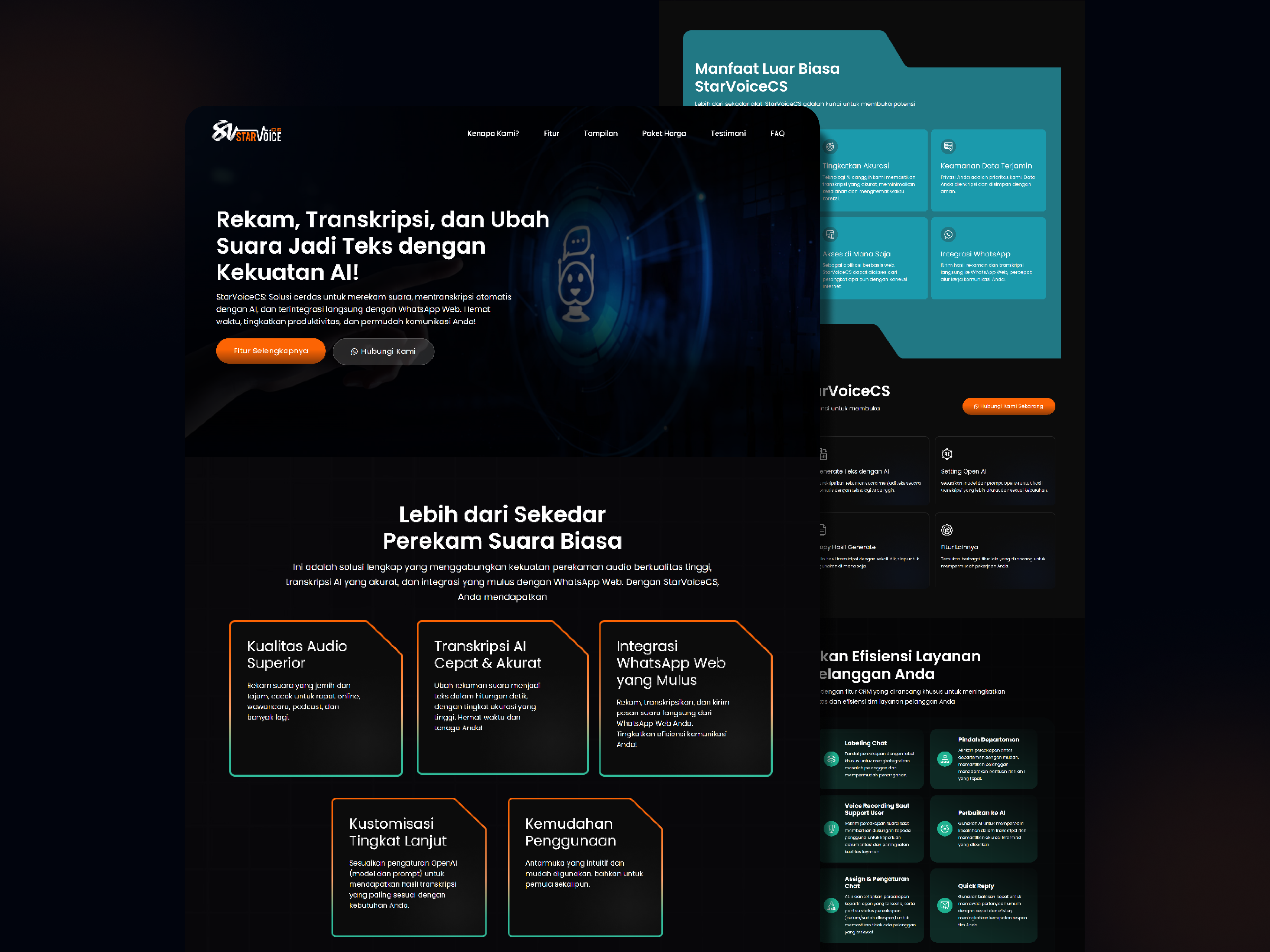 StarvoiceCS AI - Landing Page Website branding companyprofile darkdesign darkthemes darkwebsite design figma illustration indonesia landingpage tech technology uiux uiuxdesign userinterface website
