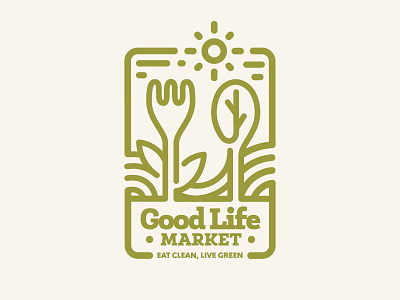 Branding & packaging for organic grocery store. emblem food store fork and spoon good life green logo grocery grocery store health food store healthy line craft line logo organic organic store
