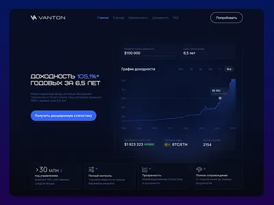 Landing page for Crypto Investment Fund graphic design ui