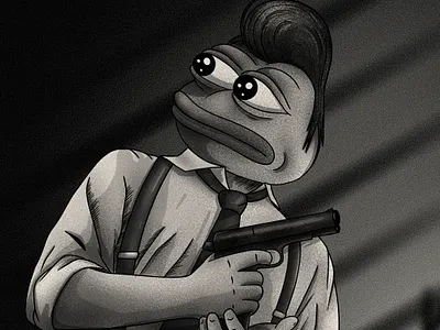 Don Pepepone art black black white branding cartoon character comic detective frog funny graphic design illustration maffia nft noir pepe procreate
