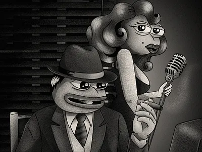 Sex, Money and Jazz animal art black white cartoon character comic detective frog funny graphic illustration maffia nft noir pepe procreate