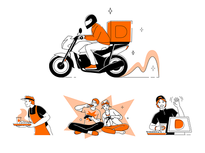 Dodo Pizza illustrations 2022 branding character character design delivery design illustration motorcycle pizza restaurant vector waiter