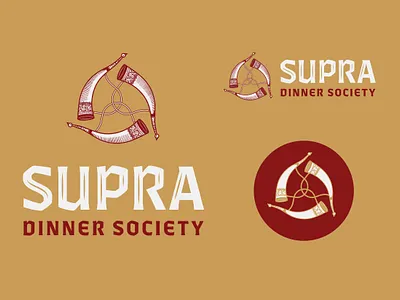 Supra Dinner Society Logo badge brand identity branding drinking horn engraving etching georgia georgian illustration lockup logo logo mark medieval revival traditional