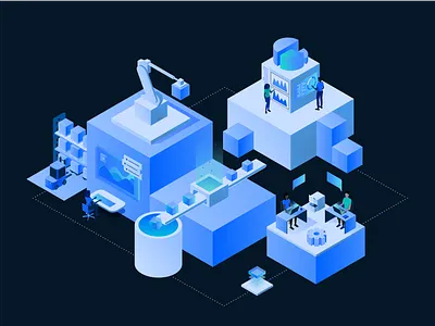 IBM Process Transformation design factory illustration isometric process