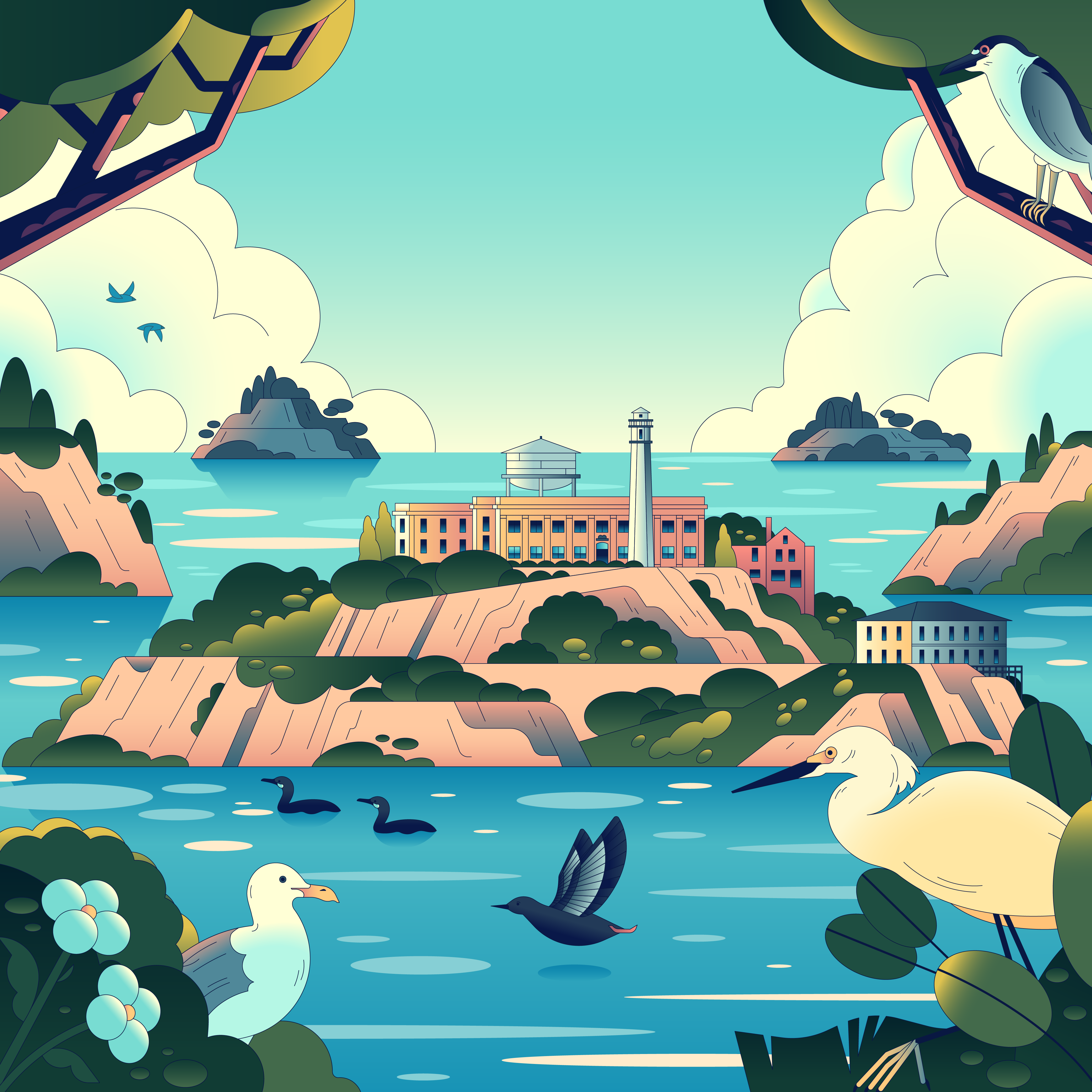 Alcatraz Island - SF alcatraz city illustration island landscape san francisco