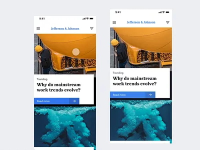 Jefferson & Johnson :: Modern Publication App adobe adobe xd app app design article blog bright mckinsey modern new york times publication reader ui ui pack ux washington post