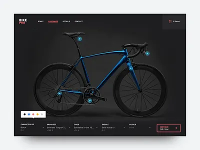 Bike Shop Customization animation bicycle color picker configuration customize interaction motion page transition ui webshop website