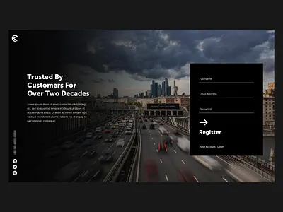 Automobile Website Register design form landing page register signup timelapse ui video background web web design