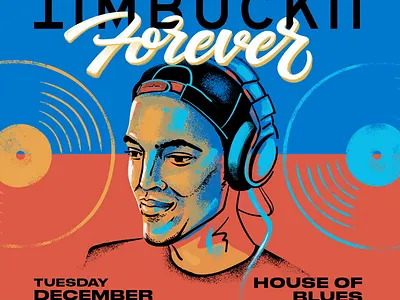 TIMBUCK2 FORVER event save to the date brush script calligraphy cursive dj gigposter handletter hip hop portrait record script show flyer turntable