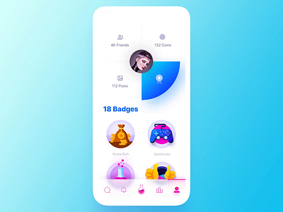 Famelab. Profile & Dashboard badges celebrity chart clouds comments dashboard fame famous followers gamification graphic heart icons instagram iphone x leaderboard like points profile scoreboard