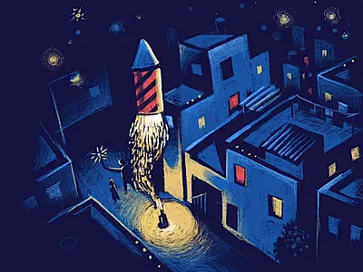 Memories animation childhood colorful composition diwali fire ipad pro isometric light memories neon night pro create rocket