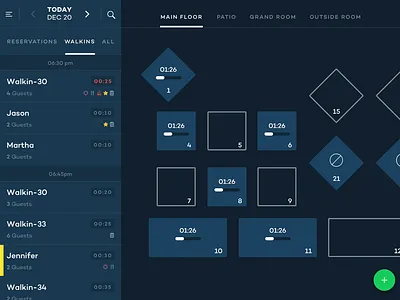 Restaurant Floor Zoom booking app design food tech ipad minimal motion design restaurant app restaurant reservation table reservation ui ux