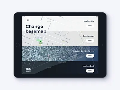 PlainGIS mobile : Basemaps change process 2 animation basemaps concept geo gis interface ipad map menu mobile motion tablet app transitions ui uidesign ux