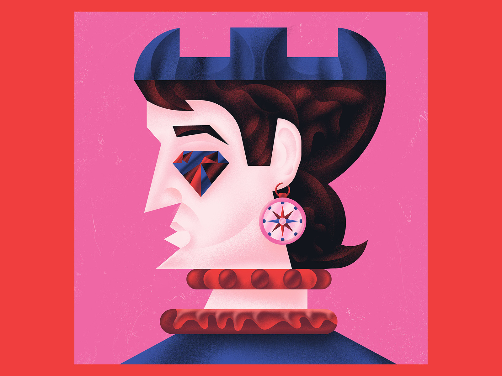 The One That Owned Power 👑 adobe compas crown diamond digitalart editorial gradient grain illustration illustrator jewel king magazine portrait procreate royal throne vector