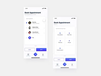 Adobe Live adobe adobe live animation app application appointment book book appointment booking card clinic dental dentist doctor ios menu schedule tabbar ui xd