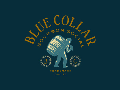 Blue Collar Bourbon bar branding bourbon brand branding logo restaurant branding vintage woodcut