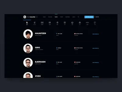 TSM Website Concept - Teams ales nesetril case study esports esports team featured video intro video league of legends lol player players riot games roster solomid team team solomid teams tsm tsm concept