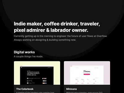 Portfolio Update dark design interface landing page layout minimal personal portfolio simple typography ui