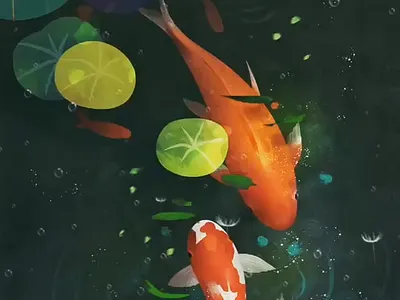 Koi art dream fish green koi water