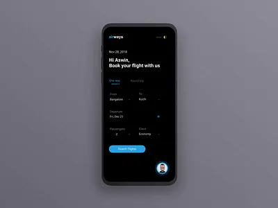 airways app screen clean concepts creative dark theme dark ui darkmode design ideas minimal mobile ui ux
