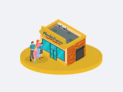 Isometric shop transformations after effects bouncy building convenience store dépanneur flat house isometric marché express minimalist proxy shop store