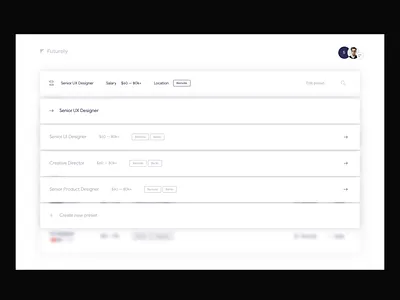 Futurely – list interactions animation app desktop hr job minimal offer ui web