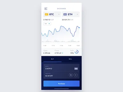 Cryptocurrency Exchange Interaction app app animation application blue blue and white clean crypto crypto trading cryptocurrency currency exchange financial fintech graph mobile user interface