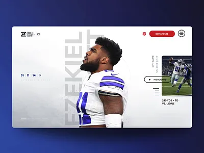 Website Hero + Menu Concept: "Ezekiel Elliott" brand branding button clean concept cowboys gif header header design hero banner logo menu menu ui nfl personal branding professional slider web design website website concept