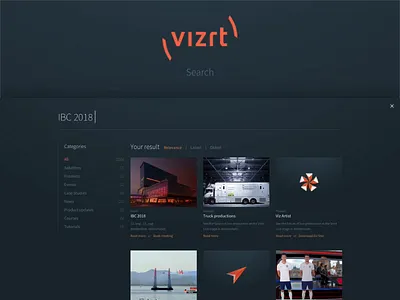 New vizrt.com - Search full screen modal overlay search search result search results sitecore 9 solr search