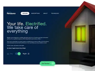 Rensource business day energy enterprise landing page minimal night website