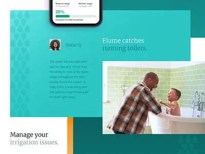 Leak Detection Sensor Promo Website Design for Flume, Inc. bold color business california clean design fresh geometric interface landing leak detection modern product design promo website sensor ui ux unconventional layout vibrant water web zajno