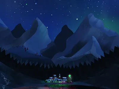 Christmas Magic animation brush christmas gif holidays illustration landscape light magic mountains shine sky stars vector village winter xmas xmas tree