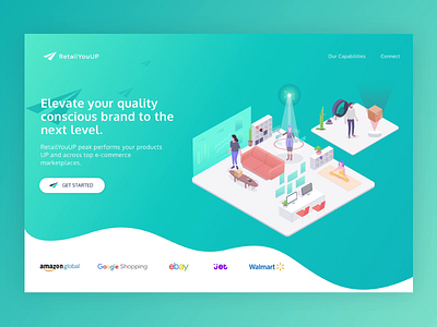 RetailYouUP amazon animation banner brand composition e commerce homepage illuatration isometry landing mobile first people responsive retail shop ui ux design wave web website