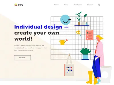 Room design page animation clean colors illustration landing minimal ui ux web website