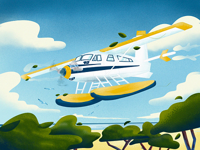 Seaplane Illustration. beach blue cartoon cloud design flat graphic design illustration plane sea plane seaplane sky summer sunny yellow
