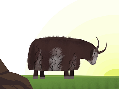 Shhhh.... dont wake yak up ! animal animation cow design digital art dribbble horns illustration inspiration moho mountain sleeping sun vector yak
