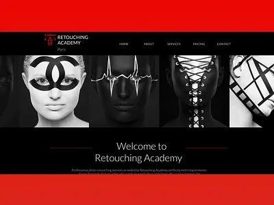 Retouching Academy Homepage beauty black and white black white red clean design modern design
