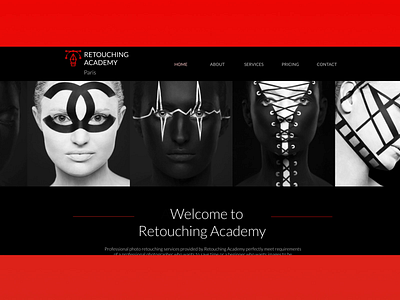 Retouching Academy Homepage beauty black and white black white red clean design modern design