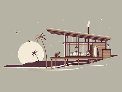 La Jolla (Animated!) animation beach clouds dan kuhlken dkng dkng studios geometric moon nathan goldman night ocean palm tree poster screen print silkscreen stars surfboard vector