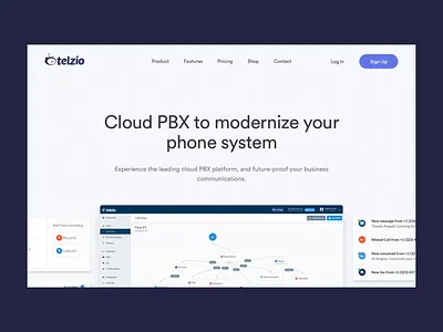 Landing Page Design for Telzio clean design desktop enterprise grid homepage landing page product saas scroll animation software ui web