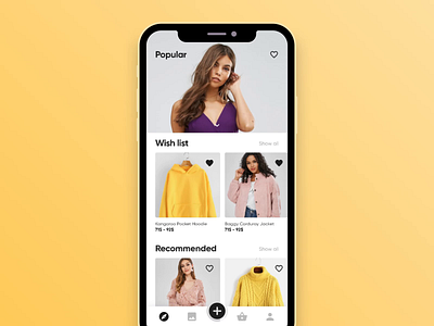 E-commerce with AI: exploration and adding to cart ai animation app artificial intelligence cart deep learning e commerce exploration fashion machine learning mobile purple react native shop shopping ui user interface ux violet yellow
