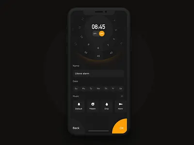 Turntable type alarm clock alarm animation bgm black clock dark design dial interaction micro interaction motion music ring sound effects time turntable type ui