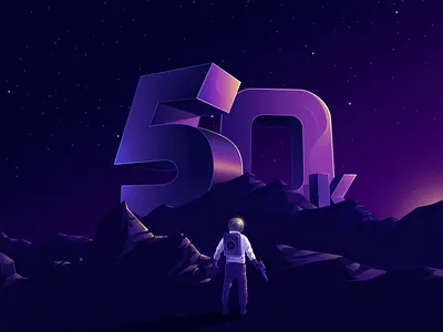 50k Followers 🔥🔥🔥 ! 2.5d 50k animation design dribbble followers gradient illustration isometric minimal purple space vector