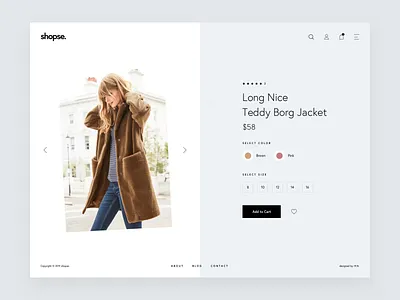 shopse. - Product Details Page light version animation clean clothing design e commerce eshop fashion jacket minimal pdp product product details redesign shop shopify transition ui ux web white