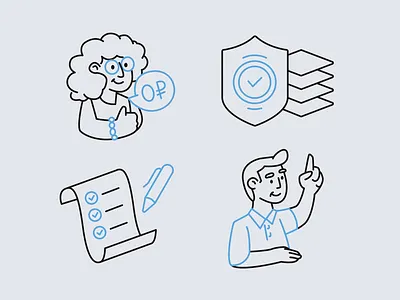 Simple line illustrations checkmark free glasses illustration line lines man orref point privacy protection thumb up woman