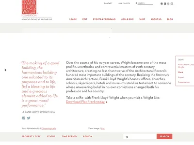 Frank Lloyd Wright Gallery Filters ajax architecture filters grid lazyload neutraface uianimation
